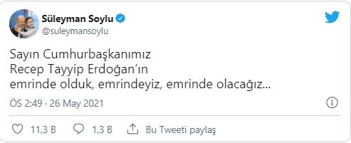 Bakan Soylu'dan 'Emrindeyiz' paylaşımı!